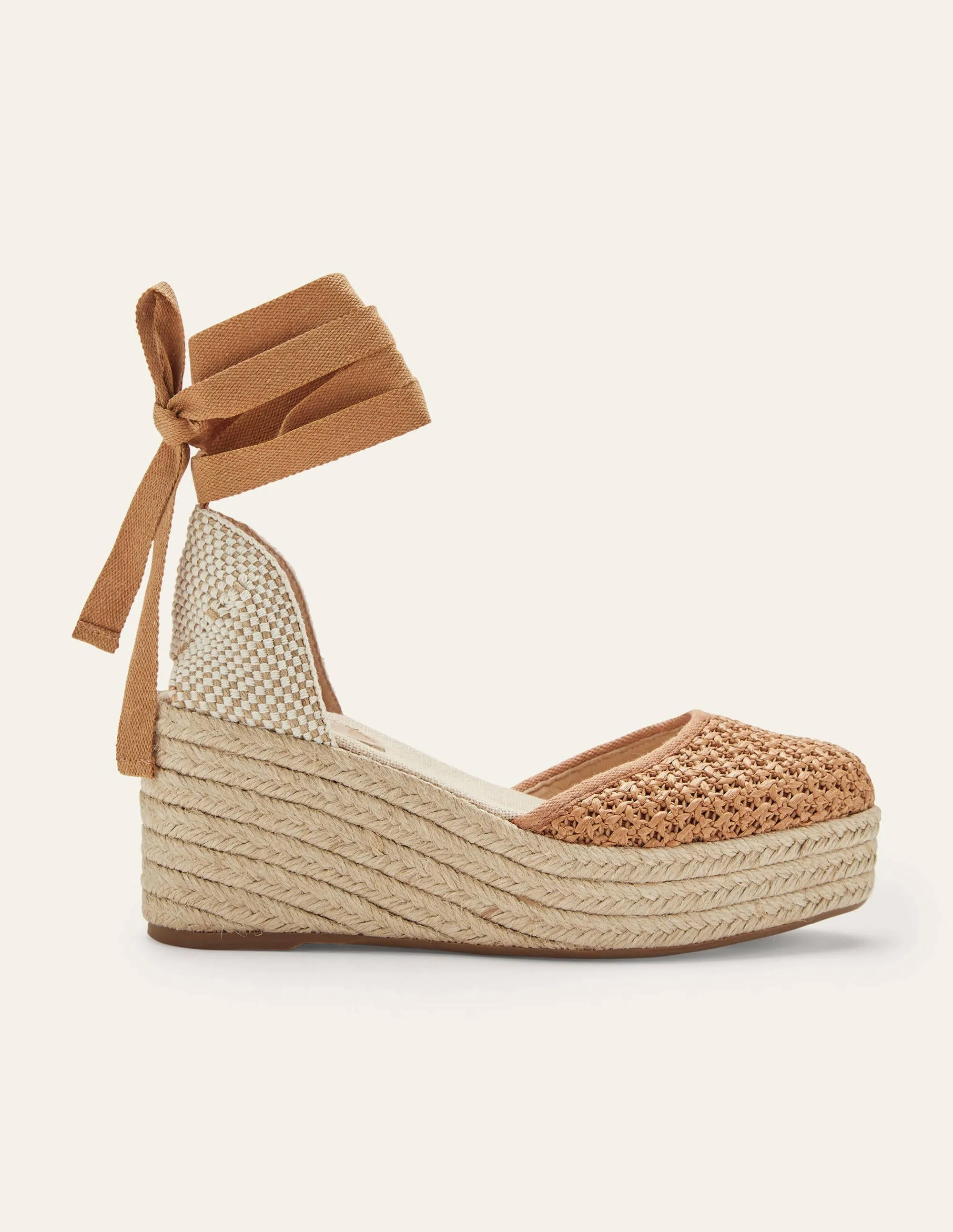 Espadrilles mit hohem Keilabsatz-Hellbraun, Gewebt