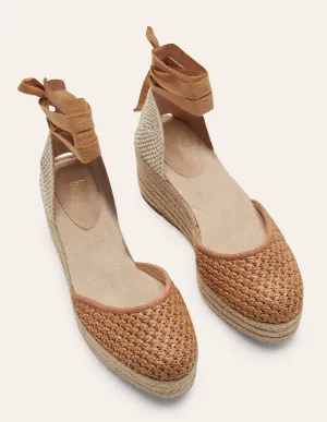 Espadrilles mit hohem Keilabsatz-Hellbraun, Gewebt