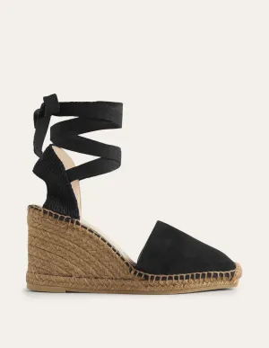 Espadrilles mit Keilabsatz und eckiger Zehenpartie-Schwarz