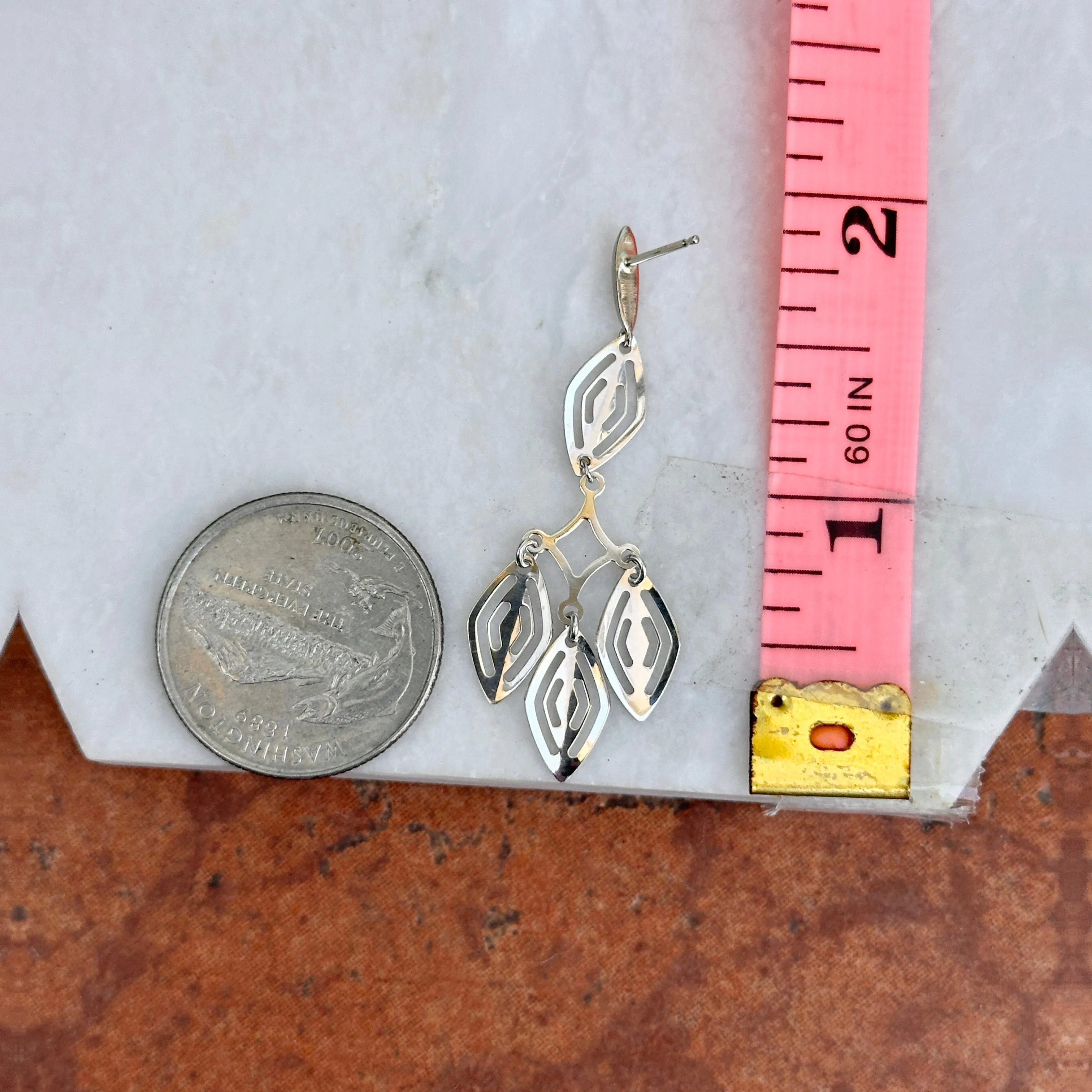 Estate 14KT White Gold Diamond-Cut Chandelier Cutout Earrings Dangle Drop