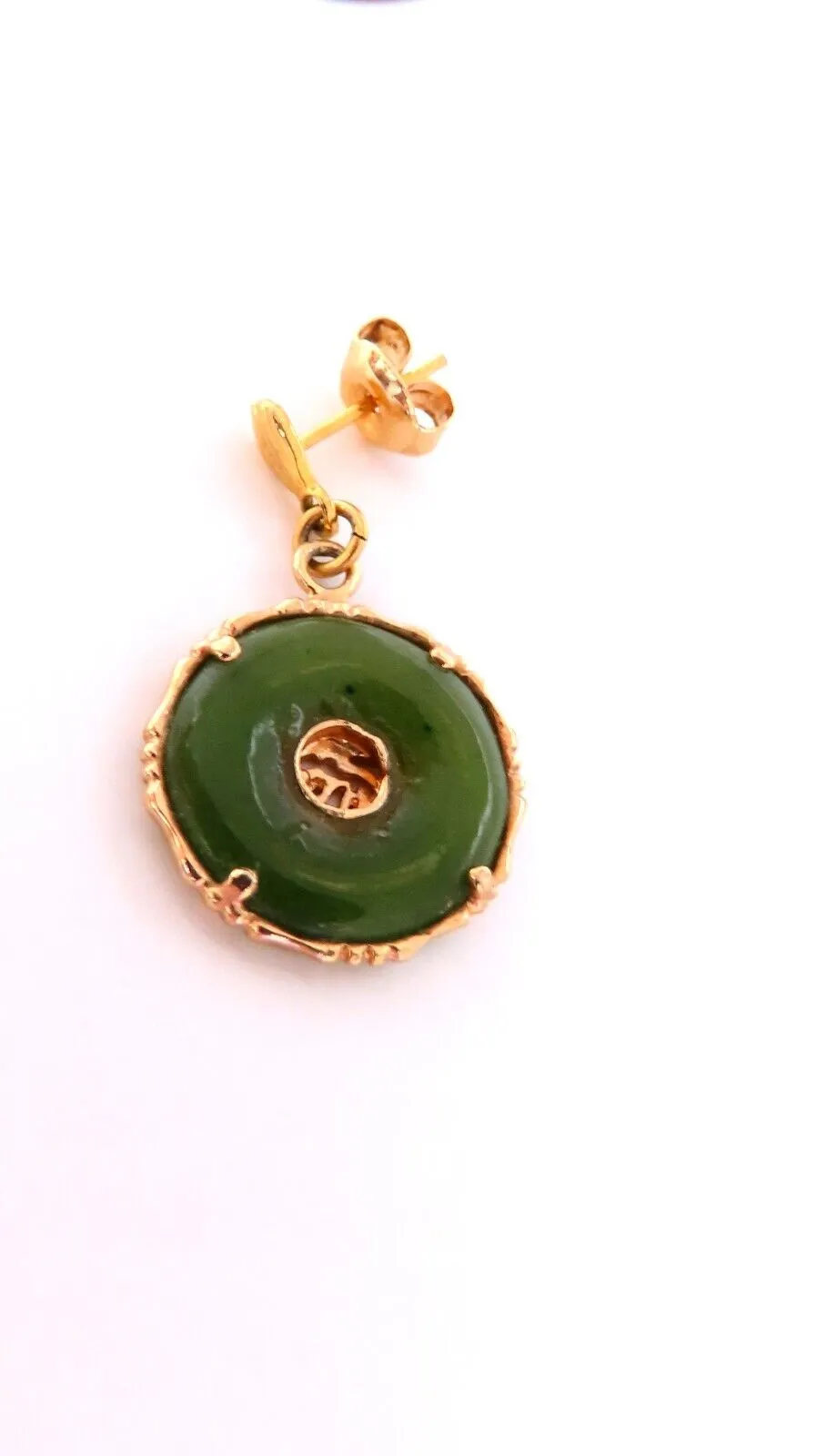Estate Circular Jade Dangle Earrings 14kt Gold