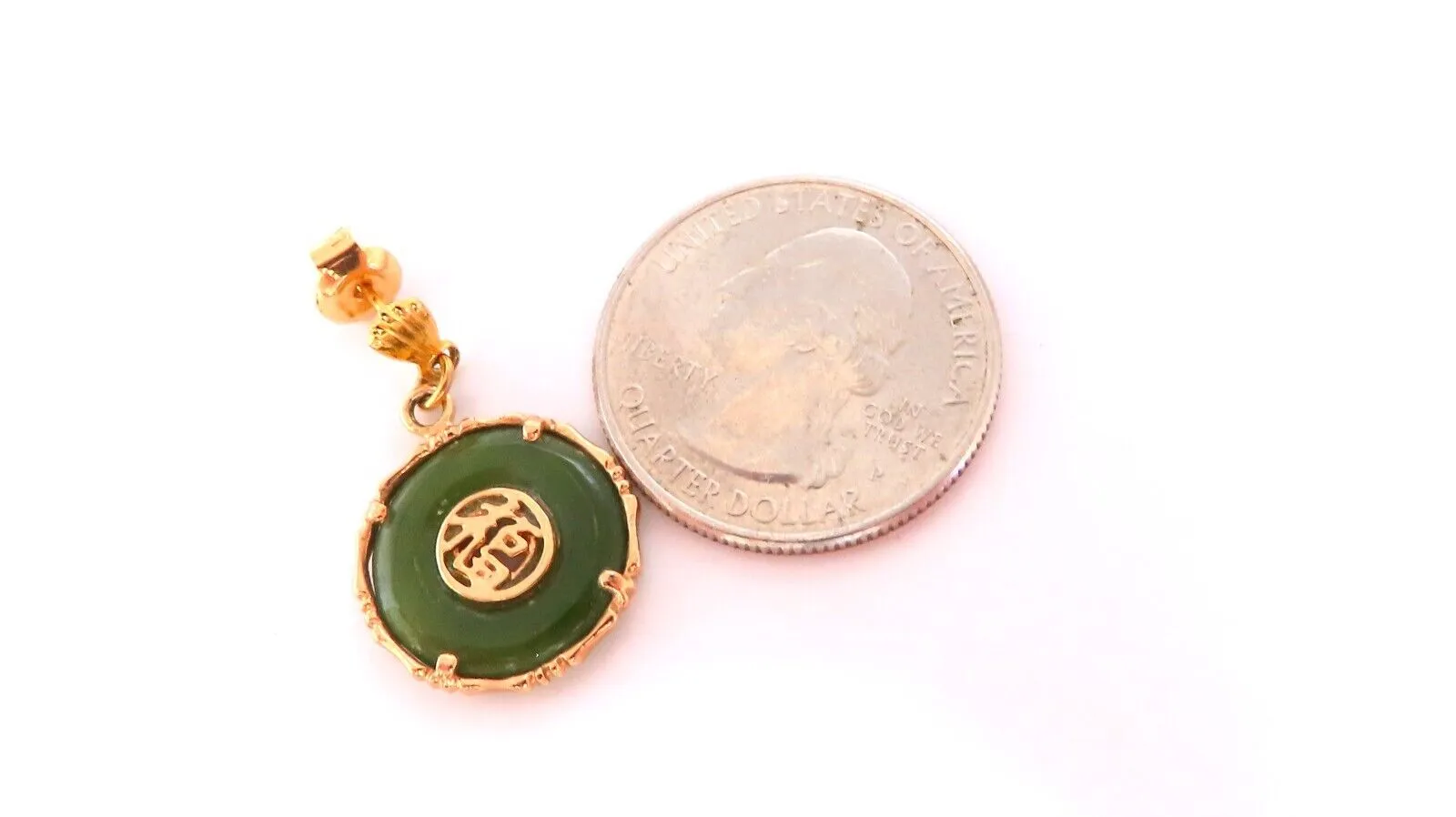 Estate Circular Jade Dangle Earrings 14kt Gold