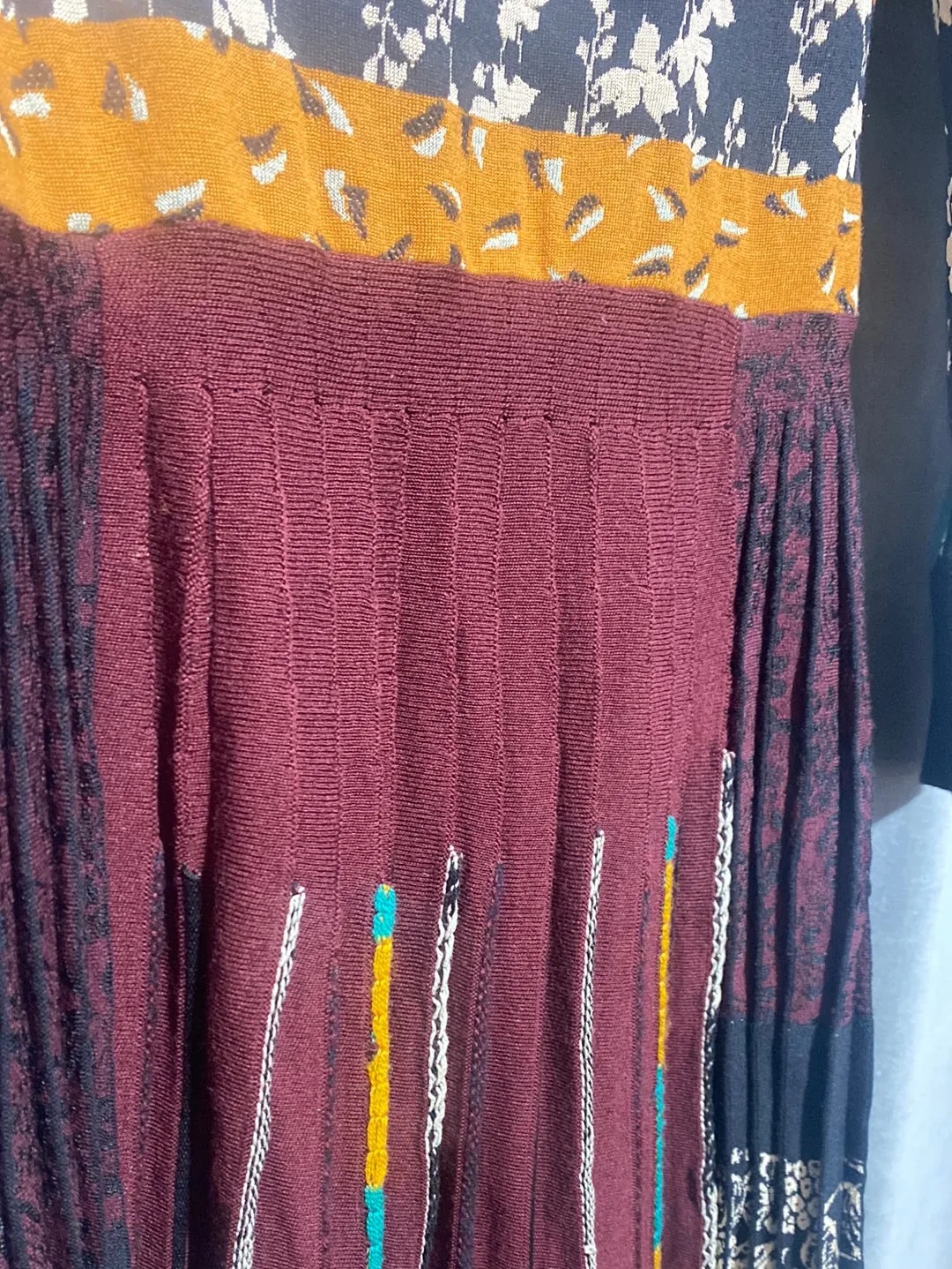 ETRO Multicolor Longsleeve Fit and Flare Pleated Bottom Knit Dress