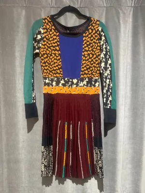 ETRO Multicolor Longsleeve Fit and Flare Pleated Bottom Knit Dress