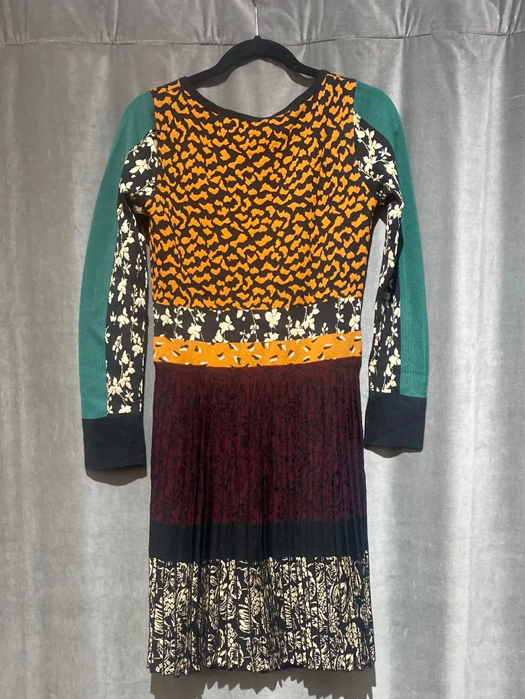 ETRO Multicolor Longsleeve Fit and Flare Pleated Bottom Knit Dress