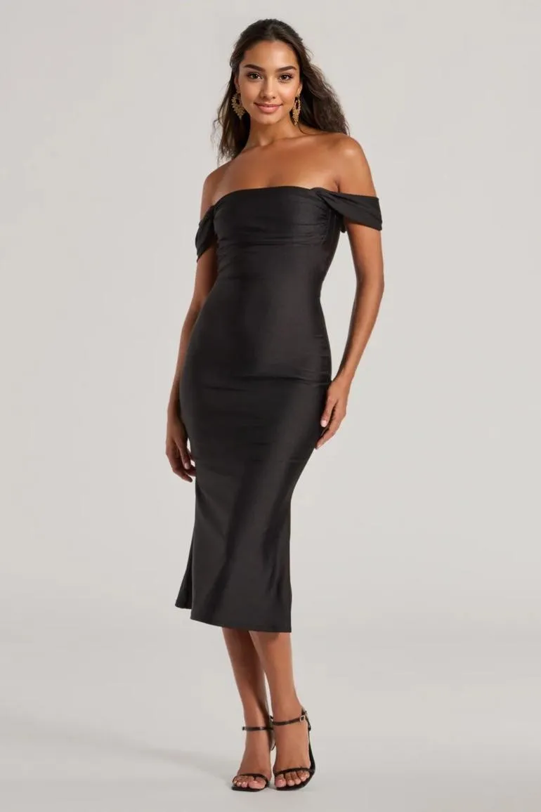 Exceptional Off-The-Shoulder Flared Midi Dress