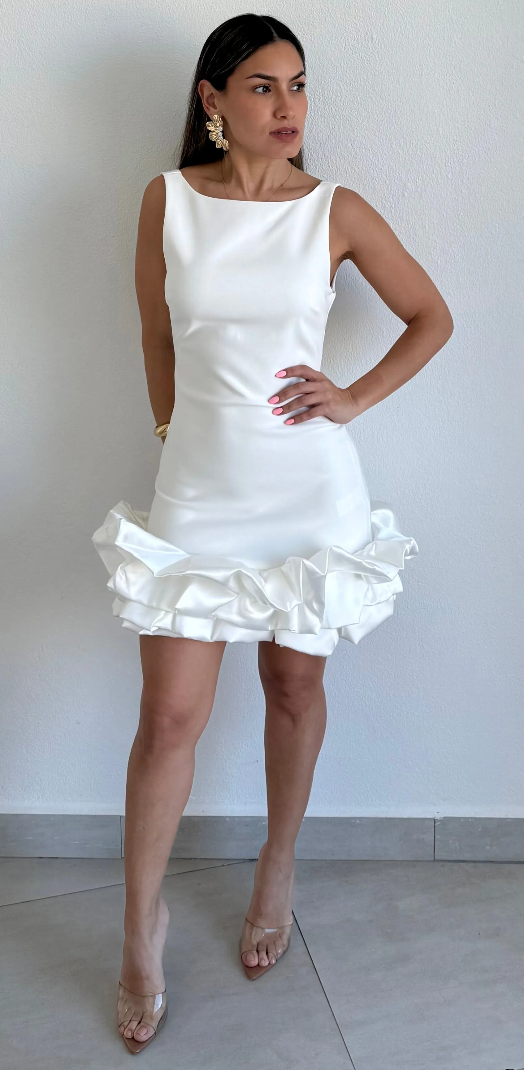 Exquisite Style White Ruffled Cocktail Dress