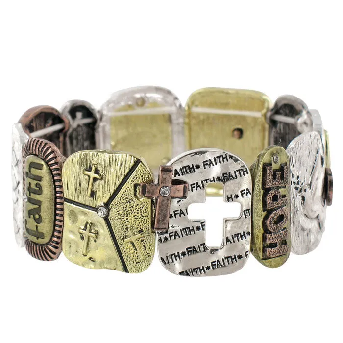 Faith Tri-Tone Stretch Bracelet
