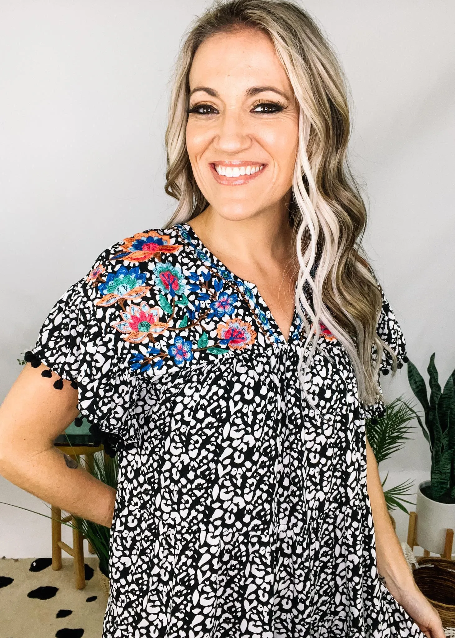 Floral Embroidered Leopard Print Dress