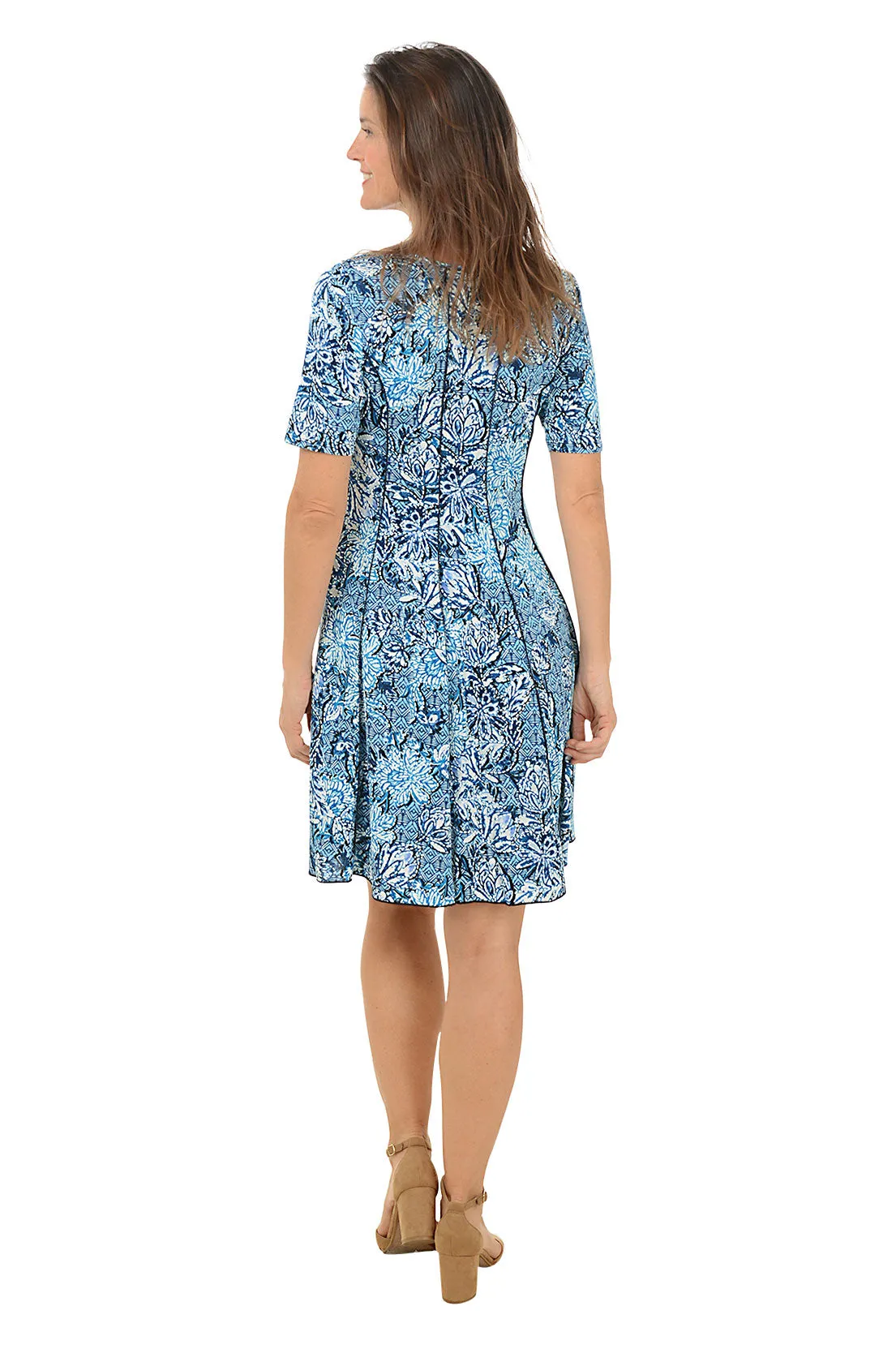 Floral Metallic U-Neck Short Sleeve Dress