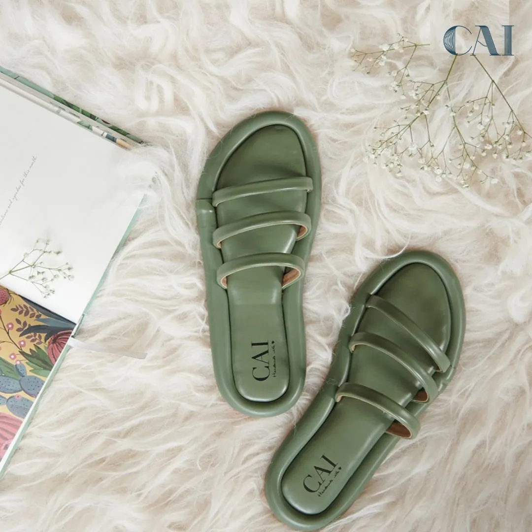 Fluffy Trio Straps Green Flats