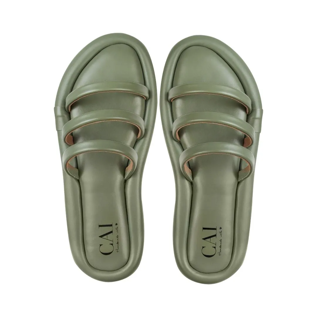 Fluffy Trio Straps Green Flats