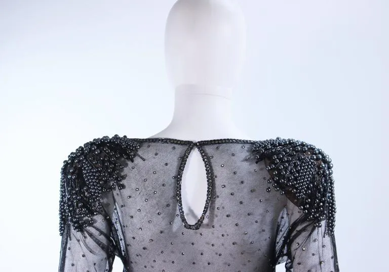 FRANK COMPOSTO Black Cocktail Dress w/ Beaded Sleeves Size 8