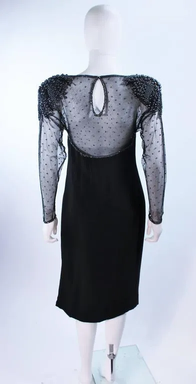 FRANK COMPOSTO Black Cocktail Dress w/ Beaded Sleeves Size 8