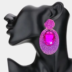 Fuchsia and Rhinestone Oval Dangle Pageant Earrings | Fashion Earrings | Prom Earrings |  627324