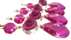 Fuchsia Pink Chandelier Crystal Teardrop Ornaments with Rose