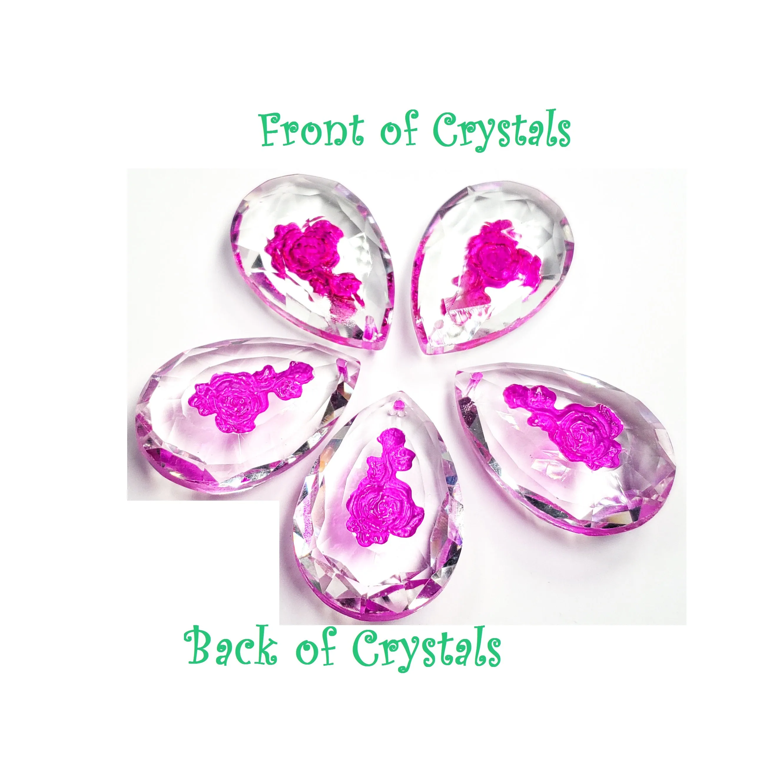 Fuchsia Pink Rose Teardrop Prism, 50mm Chandelier Crystals, Pack of 5