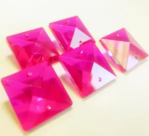 Fuchsia Pink Square 22mm Chandelier Crystals Glass Beads