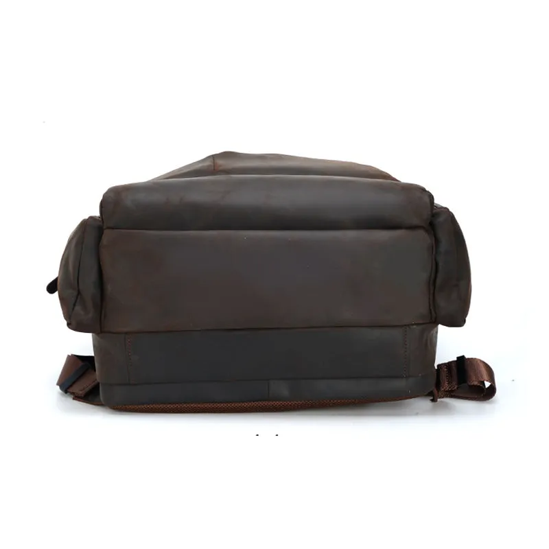Full Grain Leather Large Travel Backpack Crazy Horse Leather Retro Backpack Mens Outdoor Travel Rucksack Laptop Backpack
