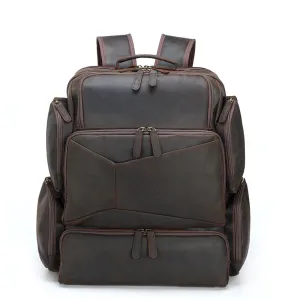 Full Grain Leather Large Travel Backpack Crazy Horse Leather Retro Backpack Mens Outdoor Travel Rucksack Laptop Backpack