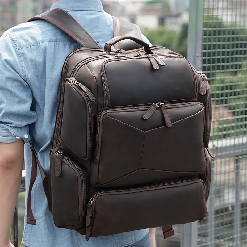 Full Grain Leather Large Travel Backpack Crazy Horse Leather Retro Backpack Mens Outdoor Travel Rucksack Laptop Backpack