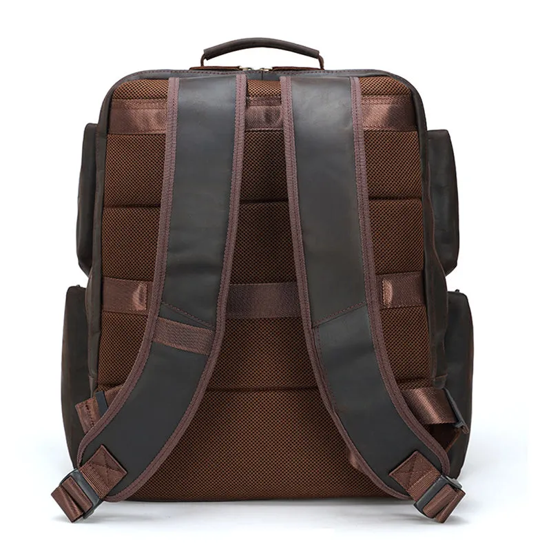 Full Grain Leather Large Travel Backpack Crazy Horse Leather Retro Backpack Mens Outdoor Travel Rucksack Laptop Backpack