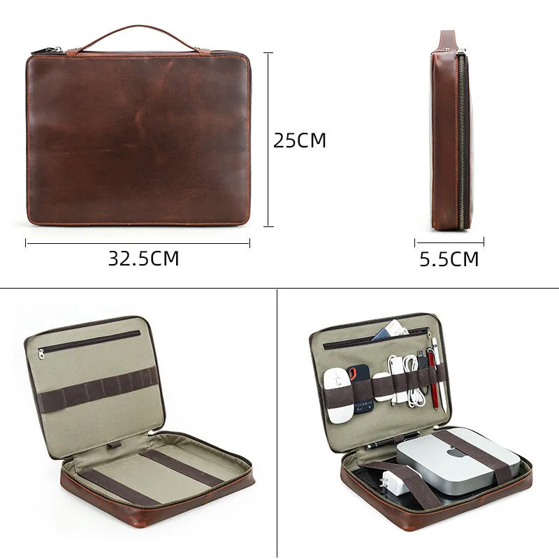 Full Grain Leather Travel Cable Organizer Bag Travel Electronics Accessories Bag Leather Tech Organizer