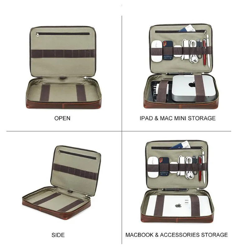 Full Grain Leather Travel Cable Organizer Bag Travel Electronics Accessories Bag Leather Tech Organizer