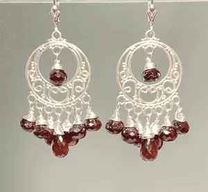 Garnet Chandelier Earrings Sterling Silver Garnet Hoops