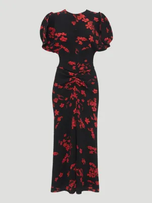 Gathered Waist Floral Midi Dress