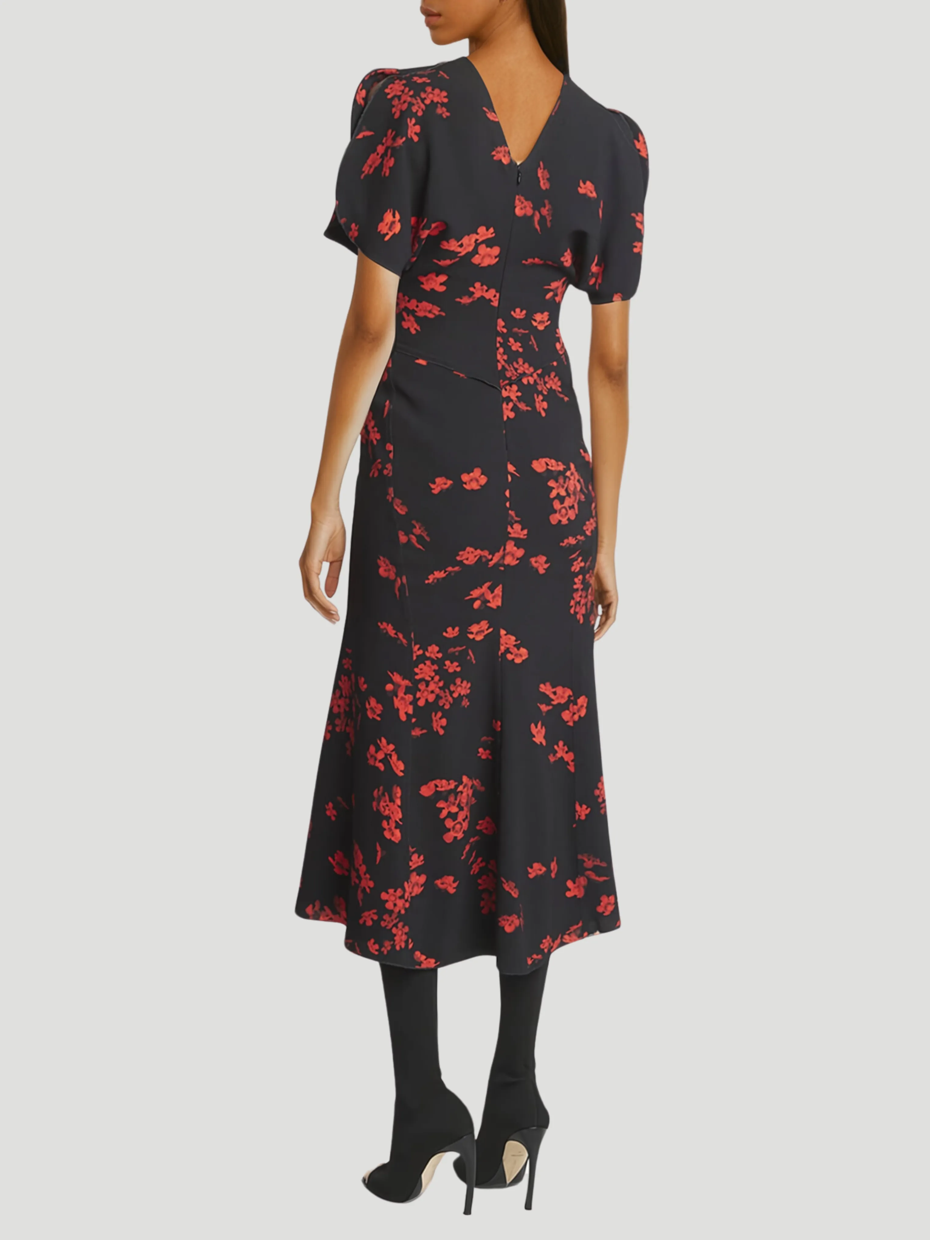 Gathered Waist Floral Midi Dress