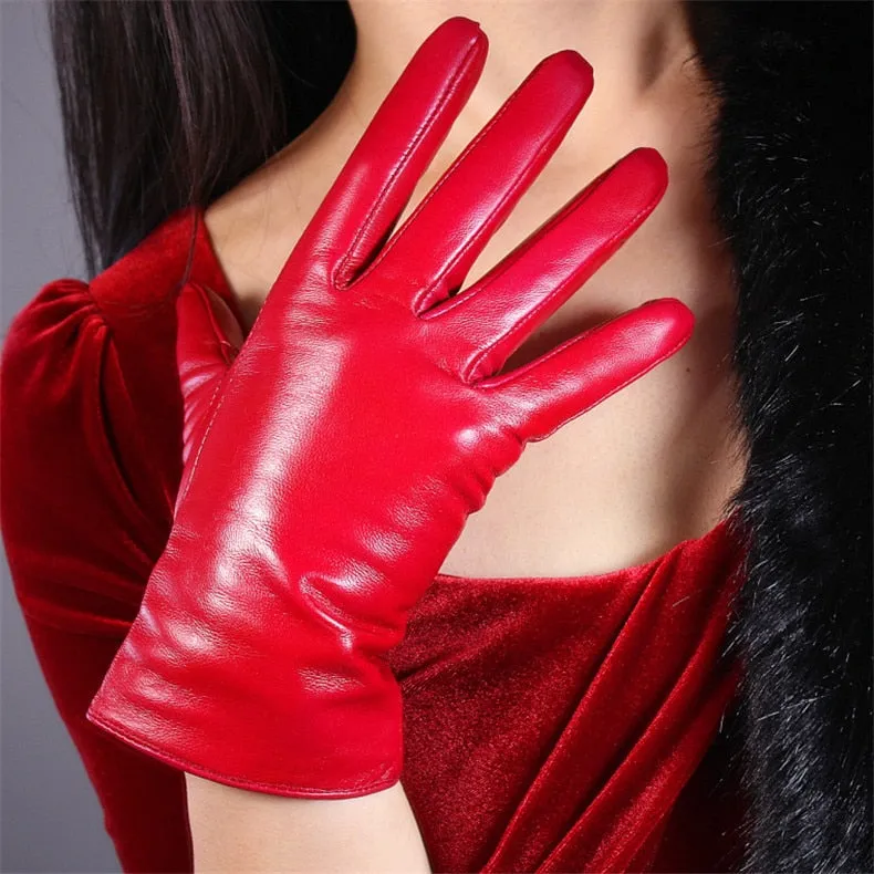 Genuine Color leather Short Gloves Touch Screen (25cm)