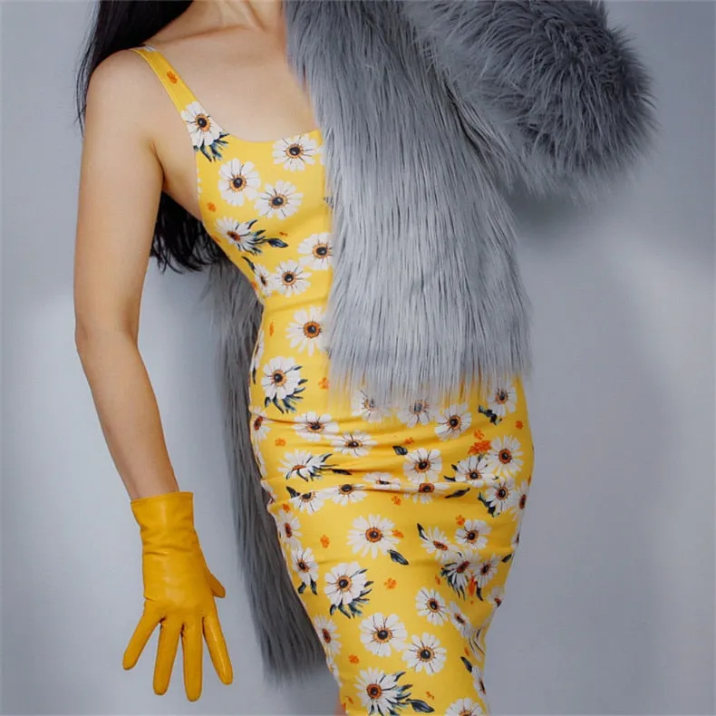 Genuine Color leather Short Gloves Touch Screen (25cm)