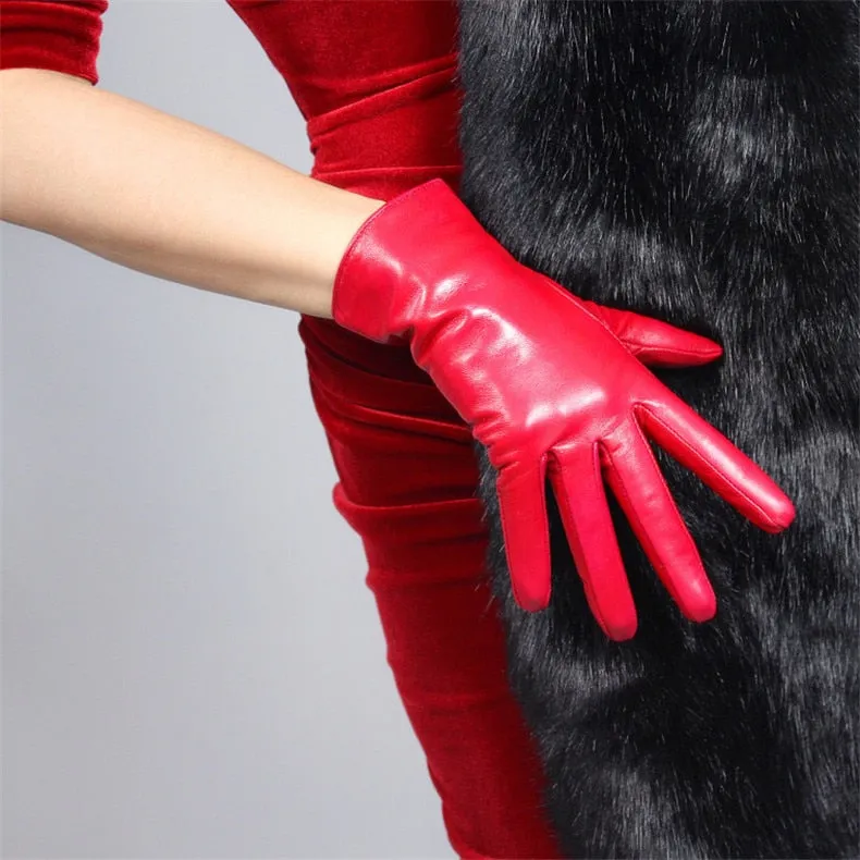 Genuine Color leather Short Gloves Touch Screen (25cm)