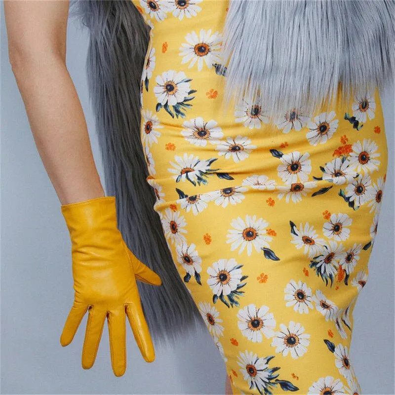 Genuine Color leather Short Gloves Touch Screen (25cm)