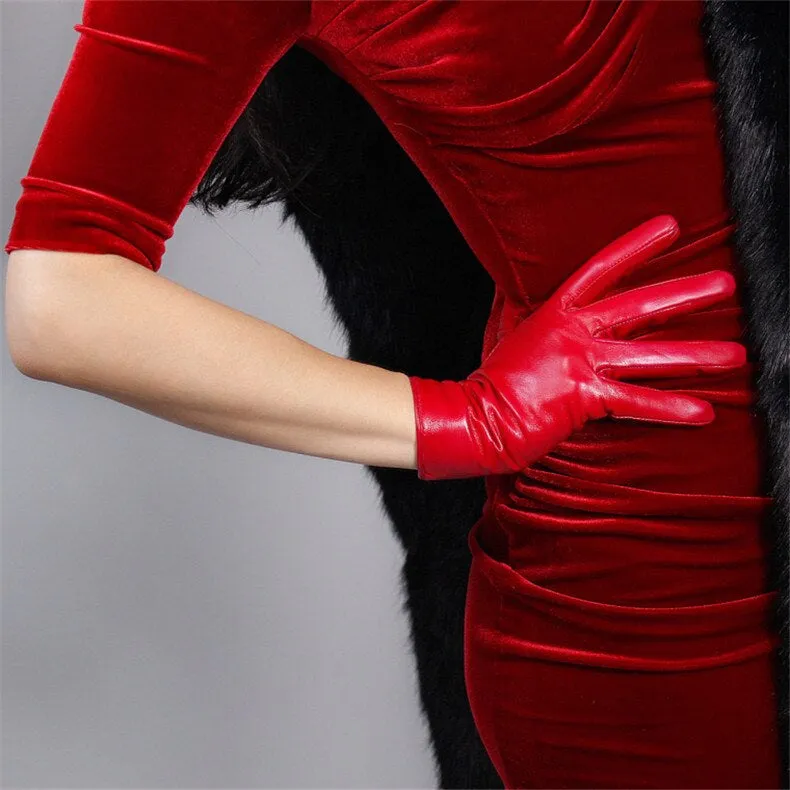 Genuine Color leather Short Gloves Touch Screen (25cm)