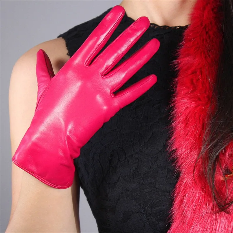 Genuine Color leather Short Gloves Touch Screen (25cm)