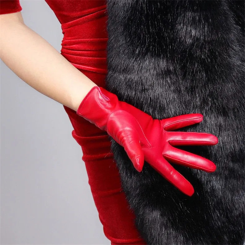 Genuine Color leather Short Gloves Touch Screen (25cm)