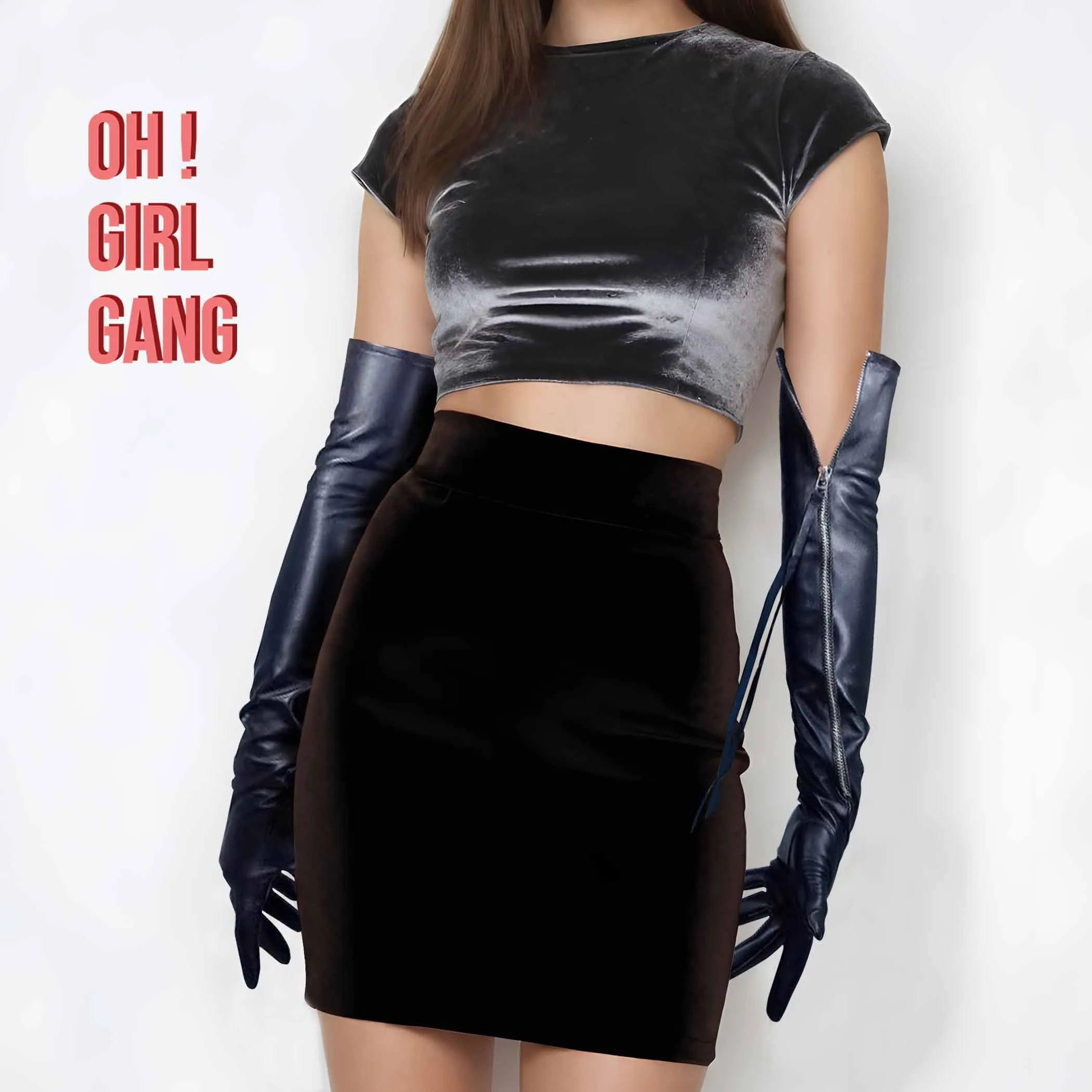 Genuine Leather Elbow length Gloves with Zipper (40cm, 60cm)