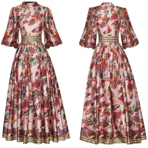 GISELLE Party Lantern Sleeve Print Dress