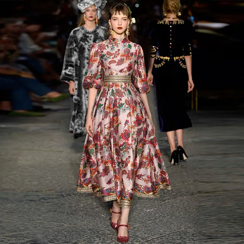GISELLE Party Lantern Sleeve Print Dress