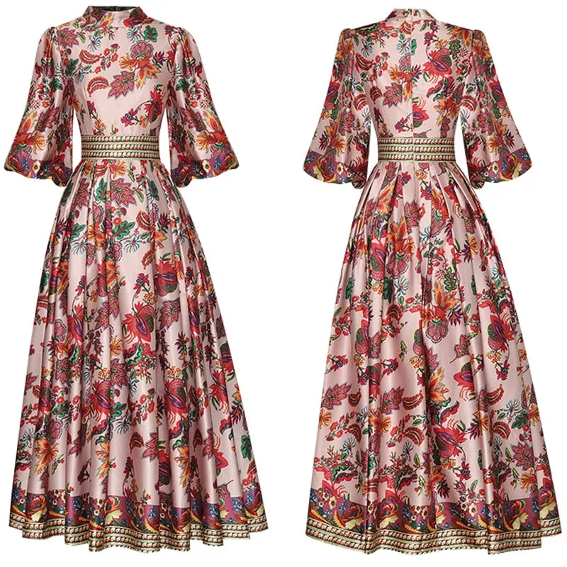 GISELLE Party Lantern Sleeve Print Dress