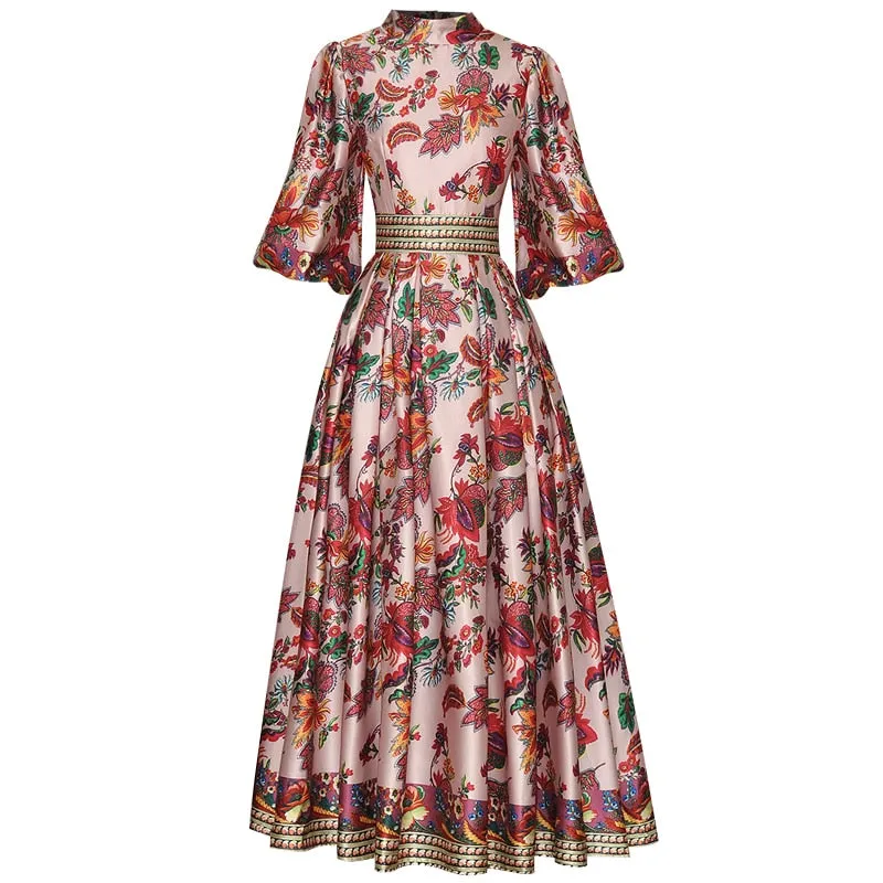 GISELLE Party Lantern Sleeve Print Dress