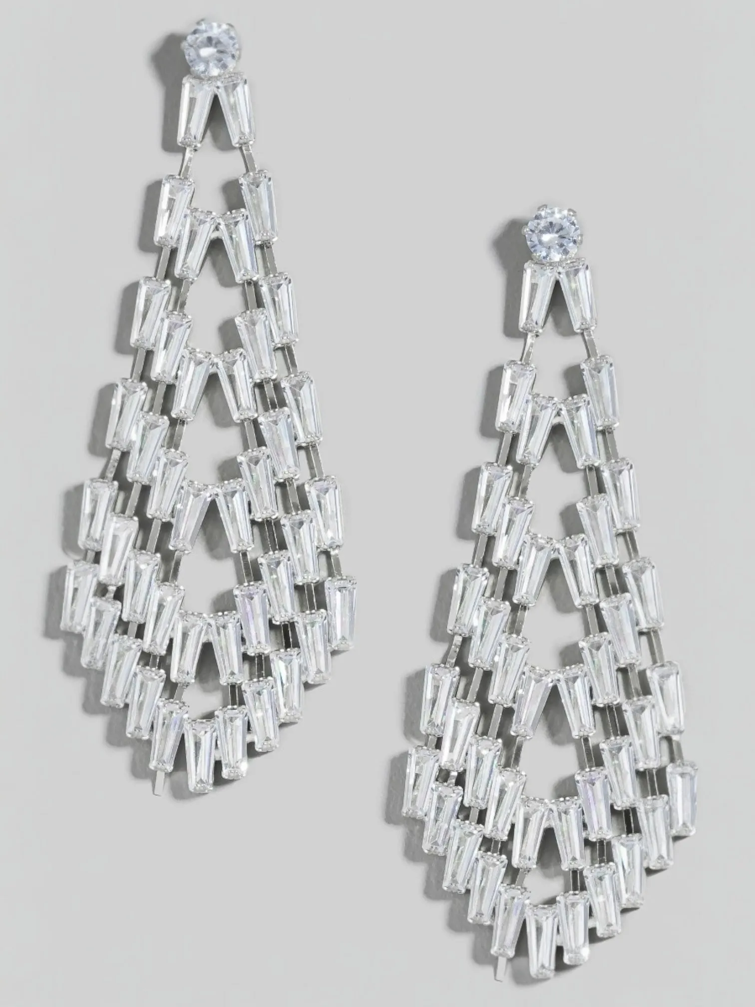 Glass Baguette Pave Tear Dangle Earrings