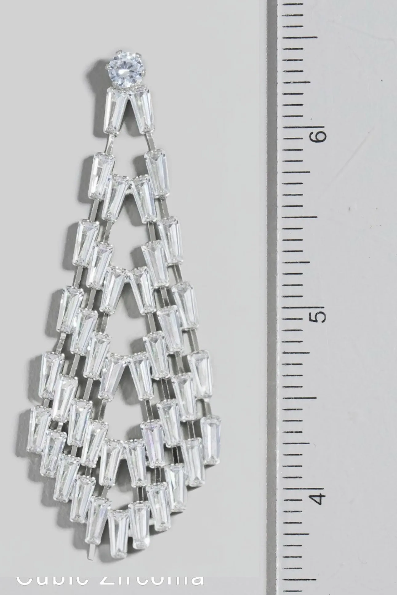 Glass Baguette Pave Tear Dangle Earrings