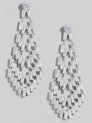 Glass Baguette Pave Tear Dangle Earrings