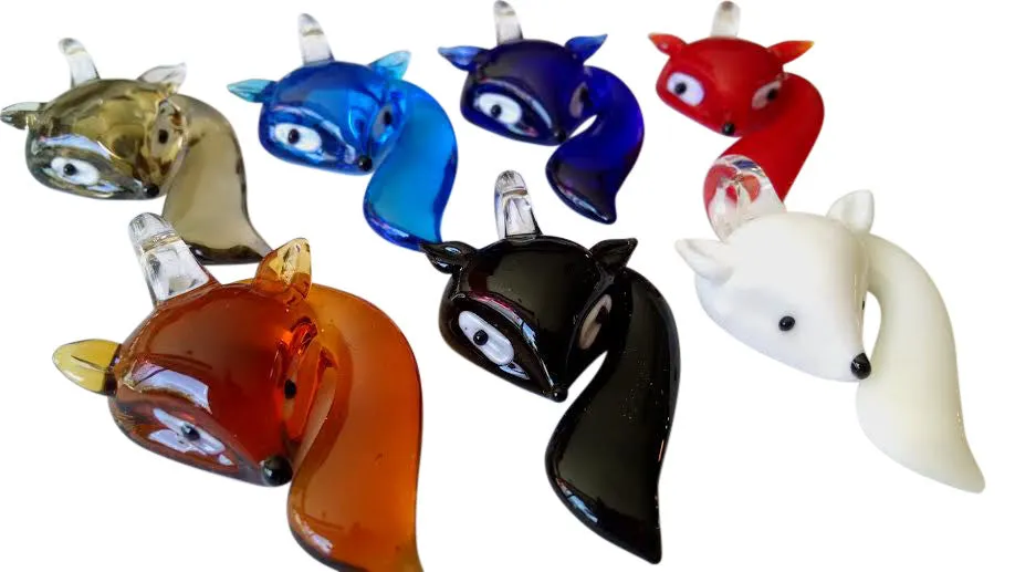 Glass Lampwork Fox Foxes Pendant White Grey Red Amber Black