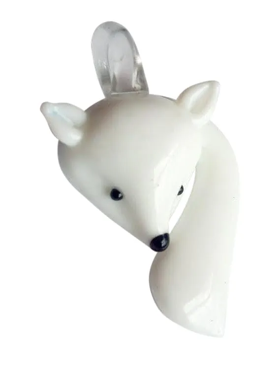Glass Lampwork Fox Foxes Pendant White Grey Red Amber Black