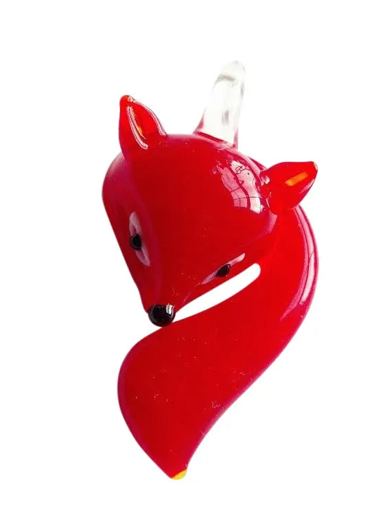 Glass Lampwork Fox Foxes Pendant White Grey Red Amber Black