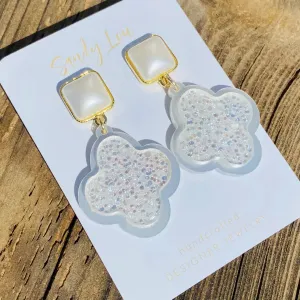 Glimmering Geo Flower Dangle Earrings